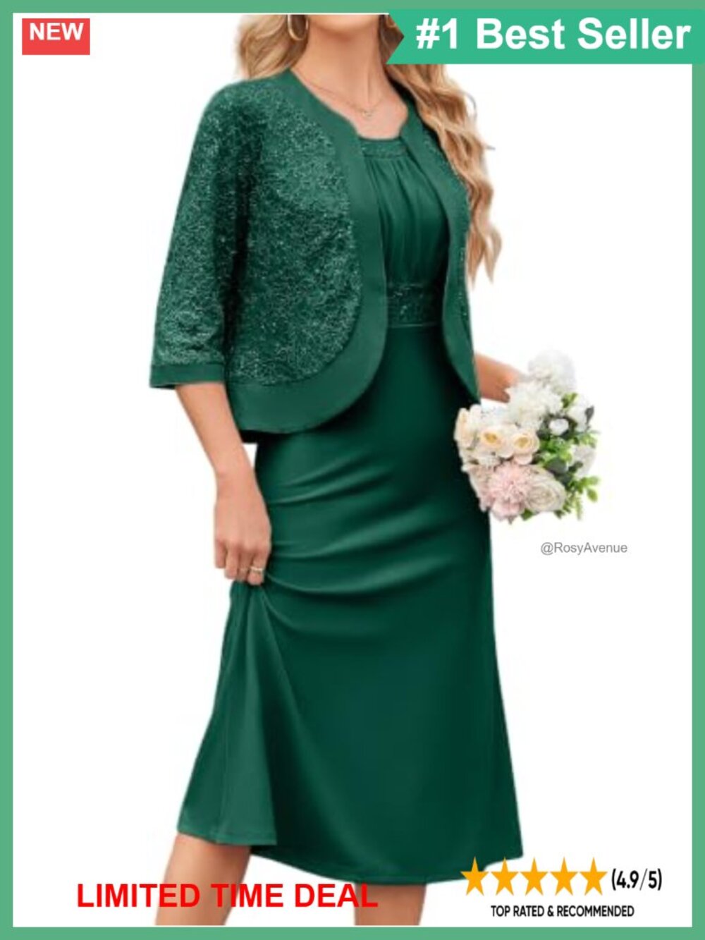 Women's Lace Sequin Two-Piece Formal Wedding Guest Dress